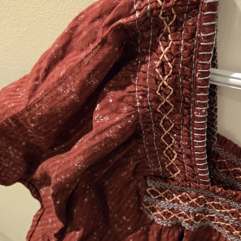 👓Madewell Cinnamon Brown Floral Blouse with Square Neckline - Picture 4 of 4